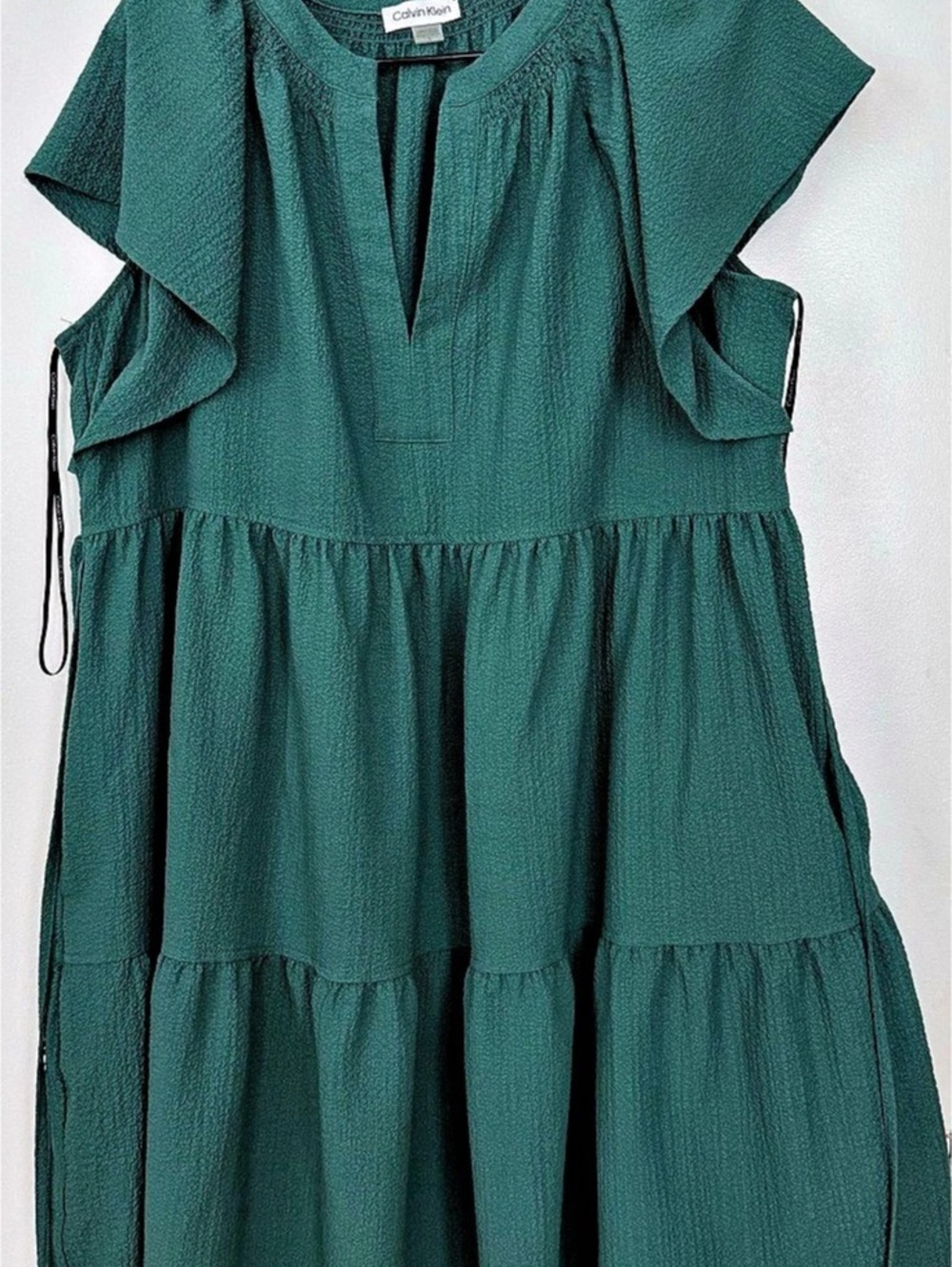 Calvin Klein Textured Tiered Midi Dress Green